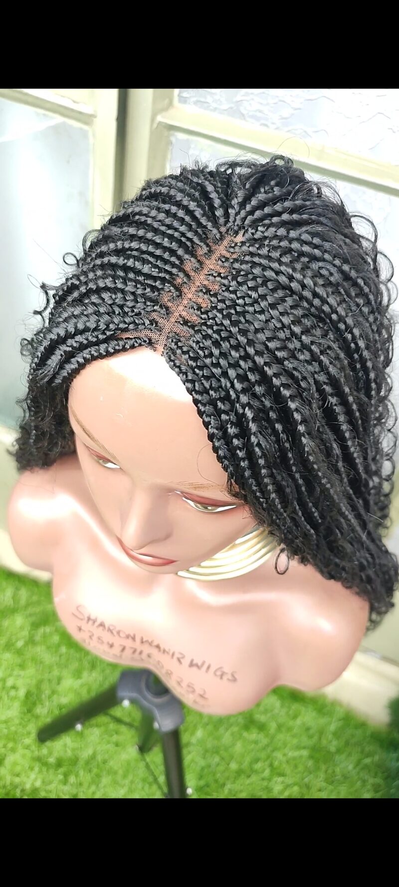 28′ Lace Closure Box Braids black Wig - Image 5