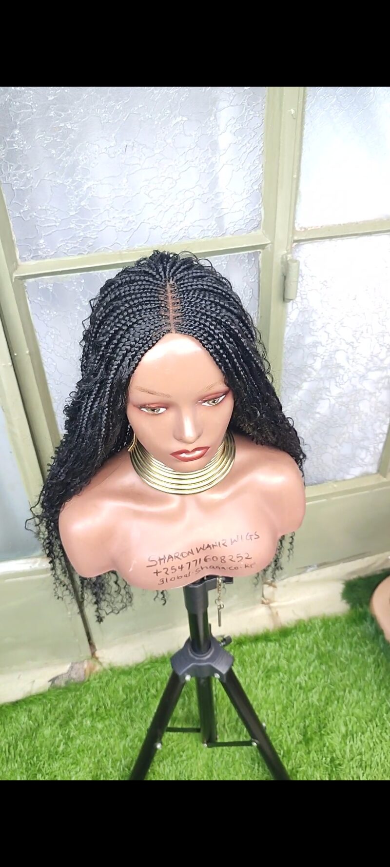 28′ Lace Closure Box Braids black Wig - Image 4