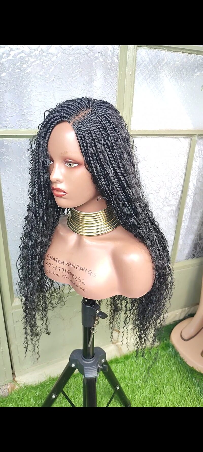28′ Lace Closure Box Braids black Wig - Image 2