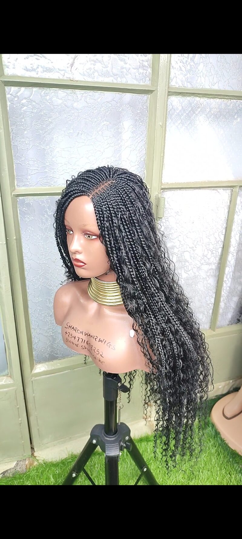 28′ Lace Closure Box Braids black Wig - Image 3