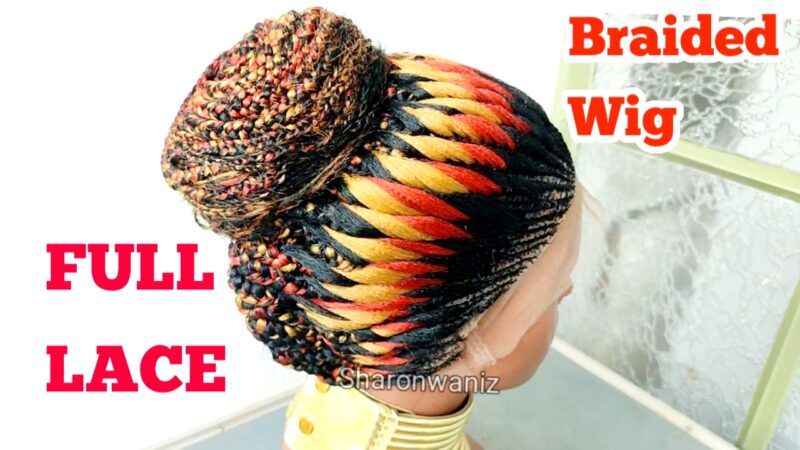 Stunning Full Lace Braided Wig | Ombre Red & Gold Bun Style | Protective Hairstyle - Image 8
