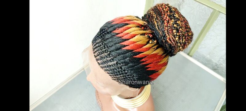 Stunning Full Lace Braided Wig | Ombre Red & Gold Bun Style | Protective Hairstyle - Image 7