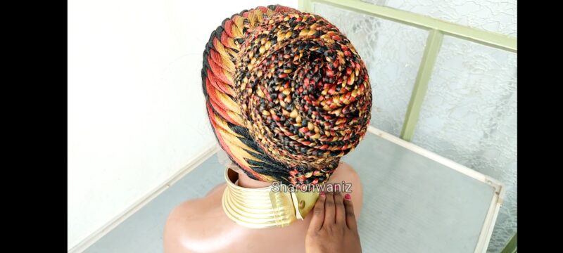 Stunning Full Lace Braided Wig | Ombre Red & Gold Bun Style | Protective Hairstyle - Image 6