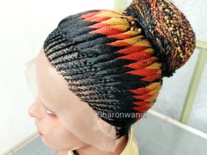 Stunning Full Lace Braided Wig | Ombre Red & Gold Bun Style | Protective Hairstyle