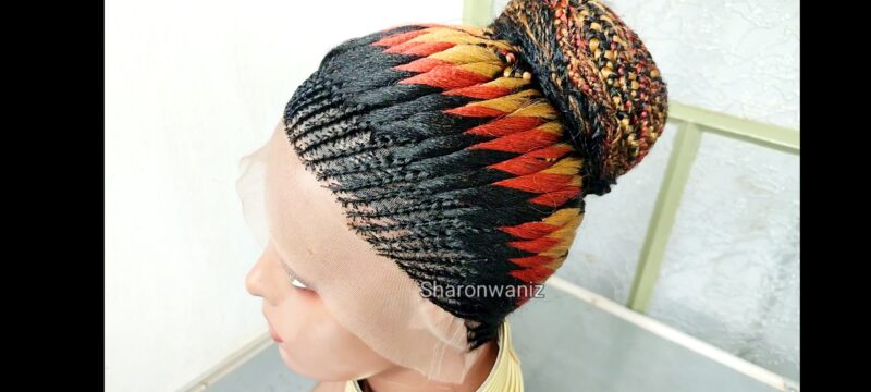 Stunning Full Lace Braided Wig | Ombre Red & Gold Bun Style | Protective Hairstyle