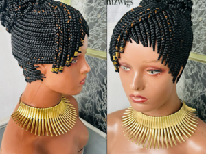 Braided  beaded side fringe wig in colour black and 30 ready to wear bs001673