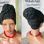 Braided beaded side fringe wig in colour black and 27 ready to wear bs001673
