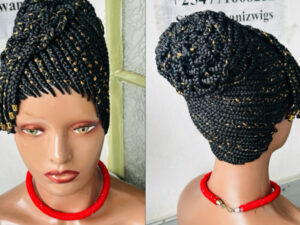 Braided beaded side fringe wig in colour black and 27 ready to wear bs001673