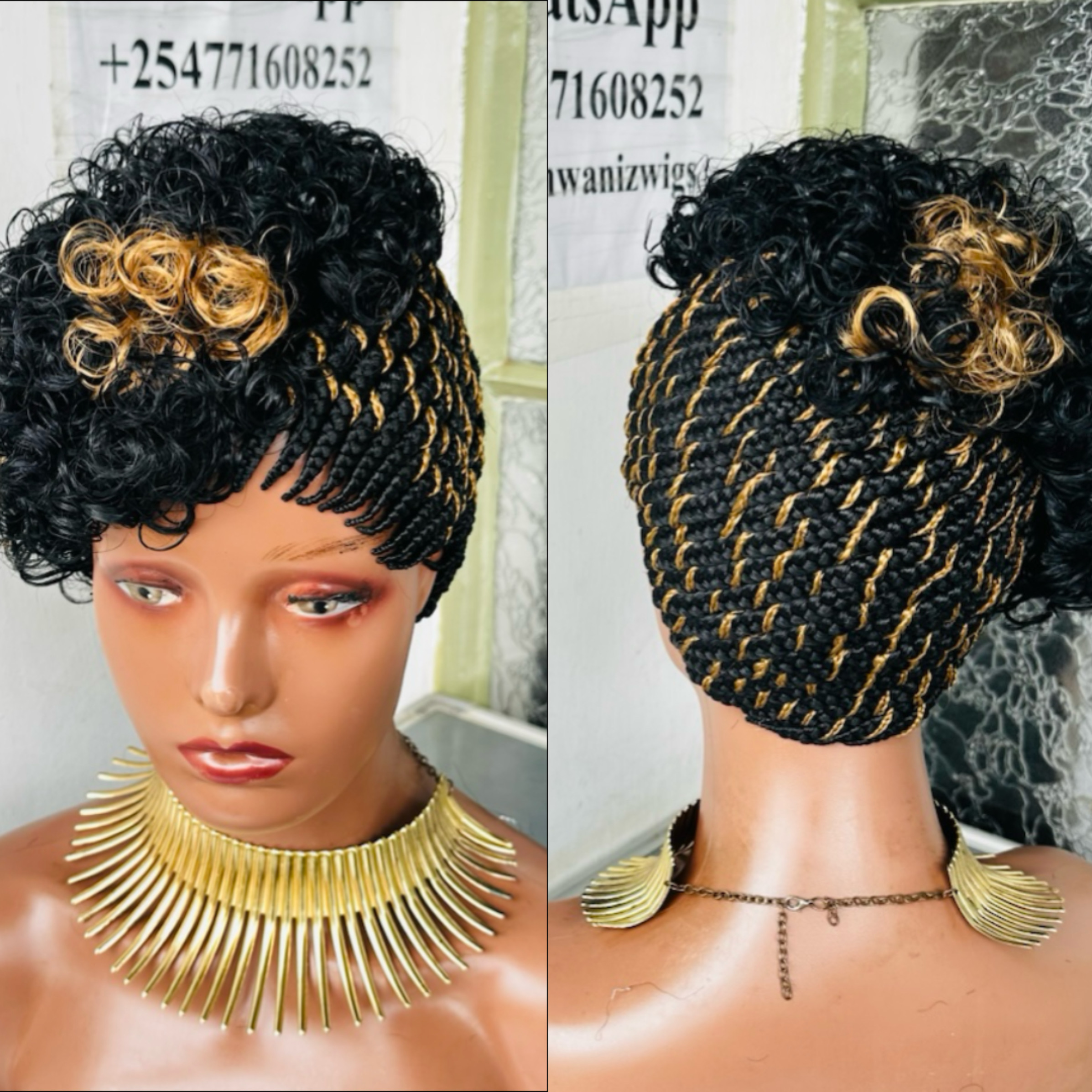 copy_C314B8E5-FE89-40A4-89F8-4EAC0FC662FA Short Afro Side zigzag cornrows Braided Wig COLOUR BLACK AND 27 CGN020 - Image 1